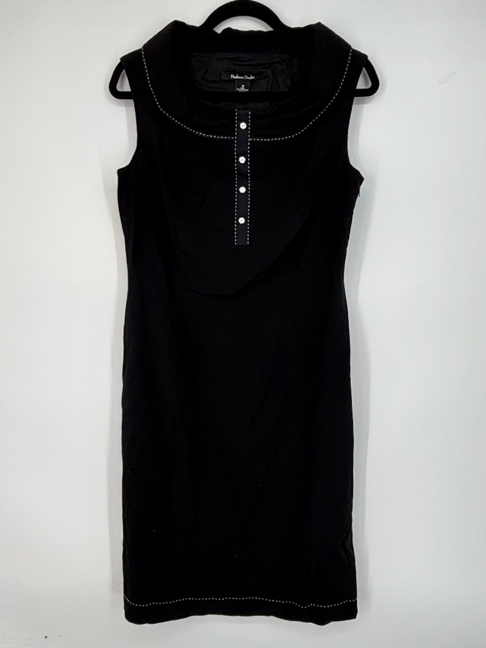 Madison Studio Womens Sz 10 Sleeveless Sheath Dress Black White Cowl Neck Retro